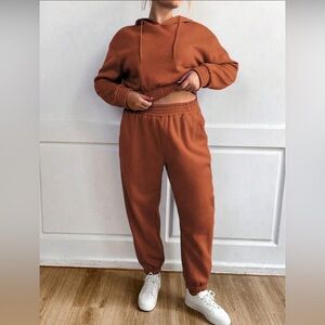Womens 2 Piece Sweatsuit Crop Pullover Sweatshirt Joggers Pants Tracksuit Set